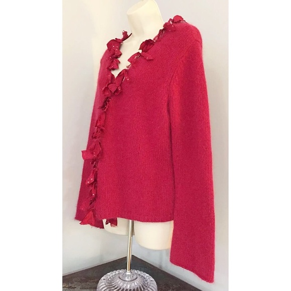 J.Jill Sz M Embellished Lambswool Angora Red CardI - Picture 6 of 8